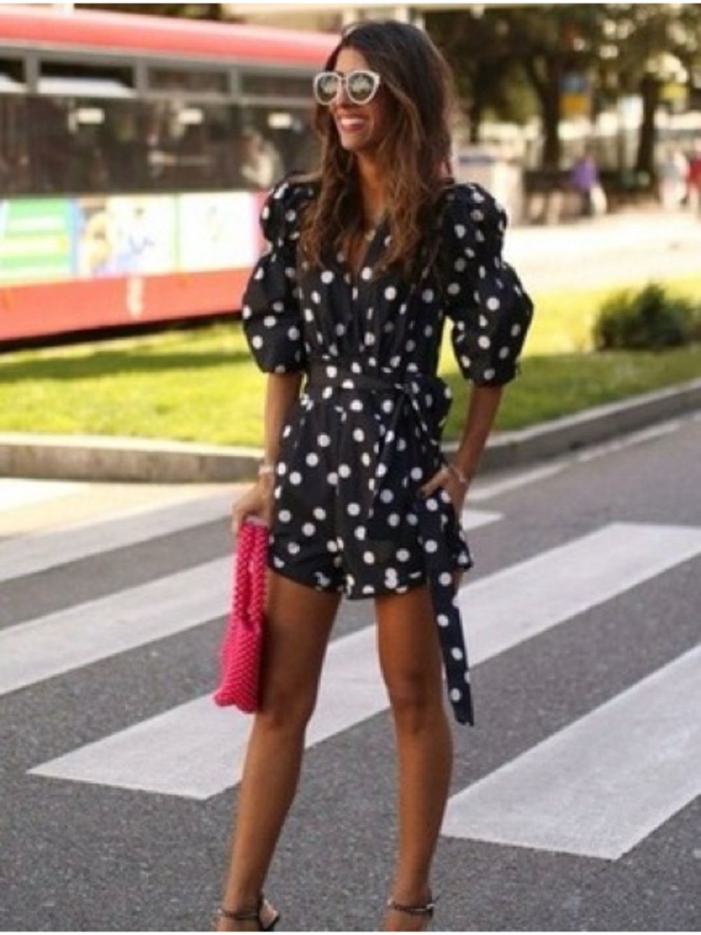 Zara Black Polka Dot Puff Sleeve Romper